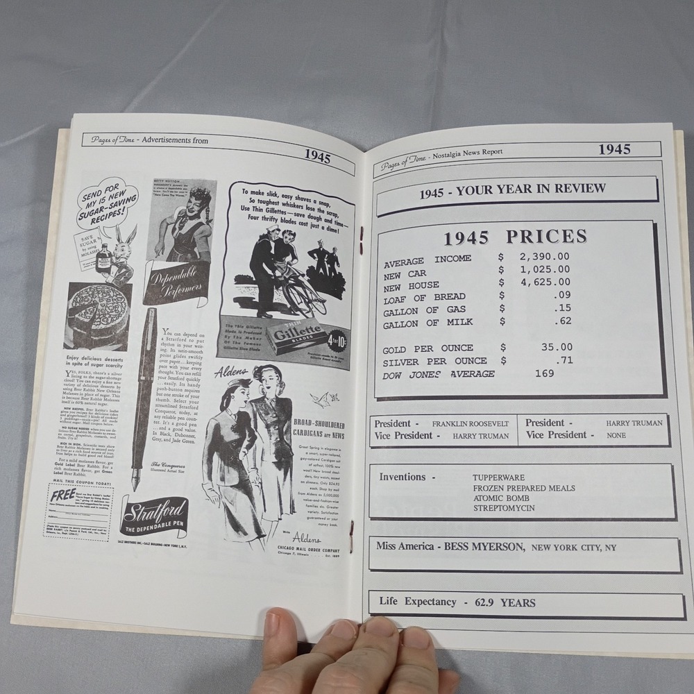 1945 Pages of Time Nostalgia News Report Booklet Birthday Gift Year Born History - Picture 5 of 5